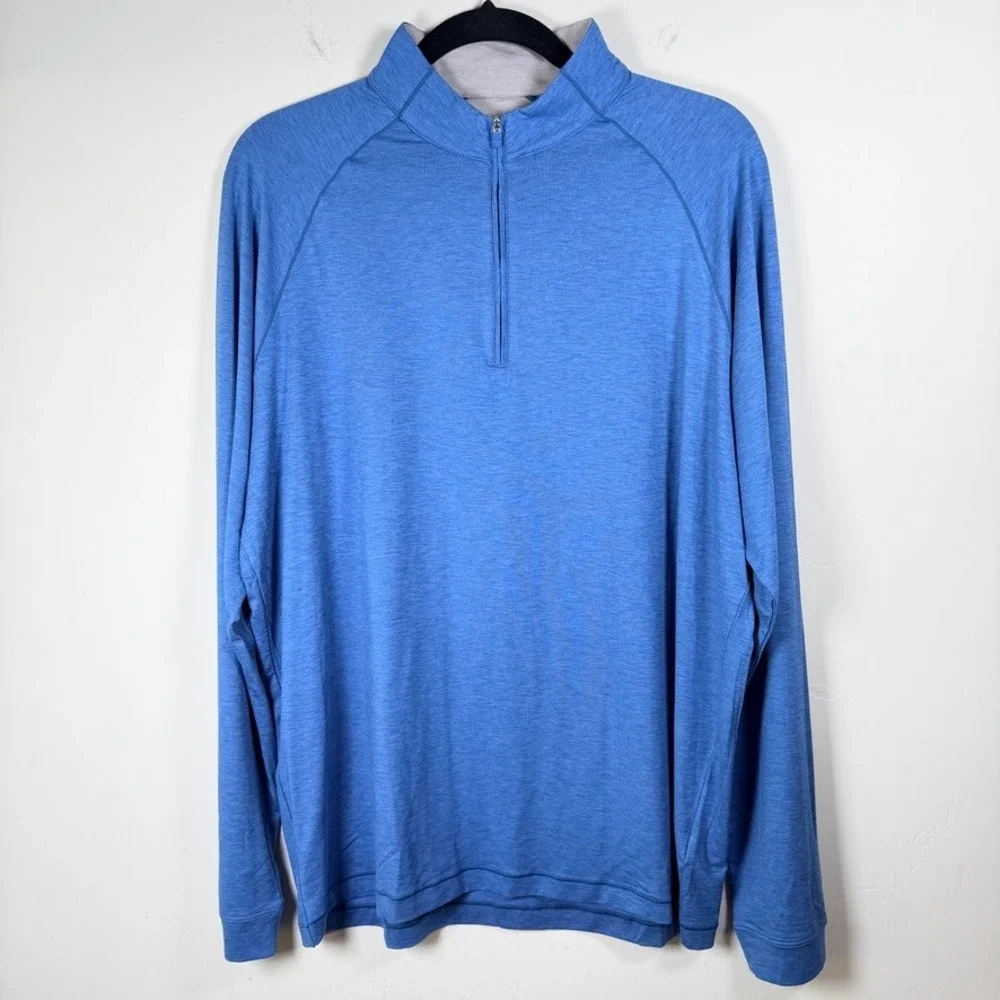 johnnie-O Freeborne Performance Quarter Zip Mens Large Barrels Blue UPF 50 Golf